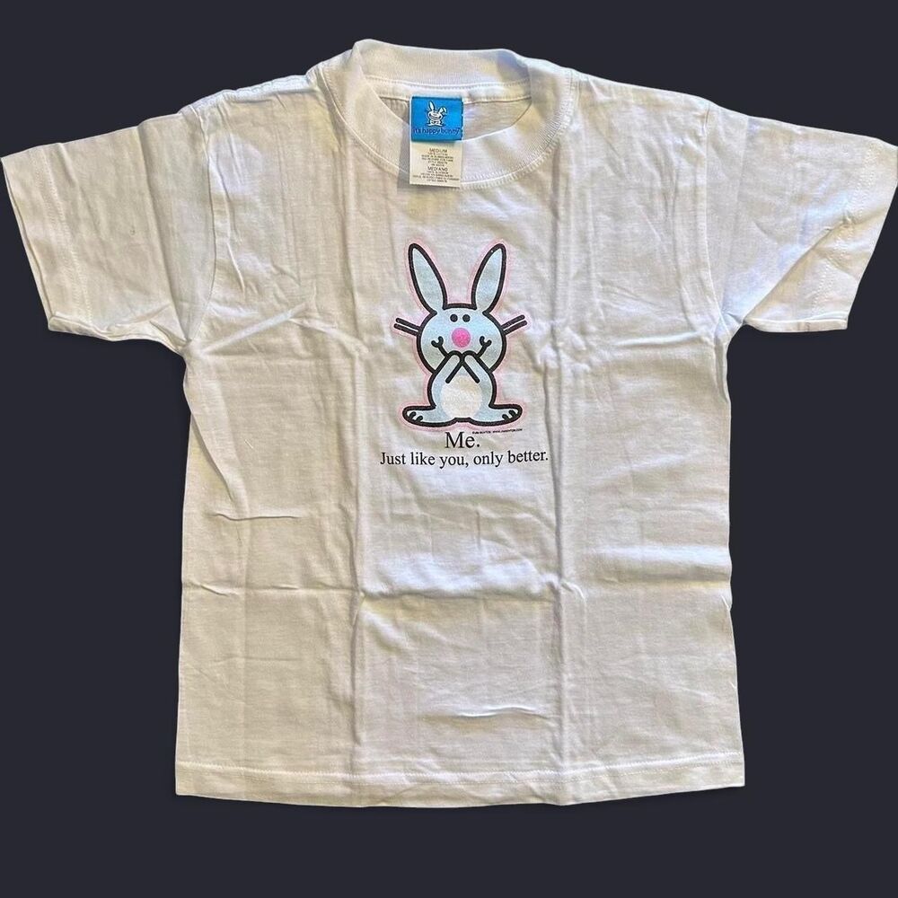 Y2K The Happy Bunny Tee White Blue Medium